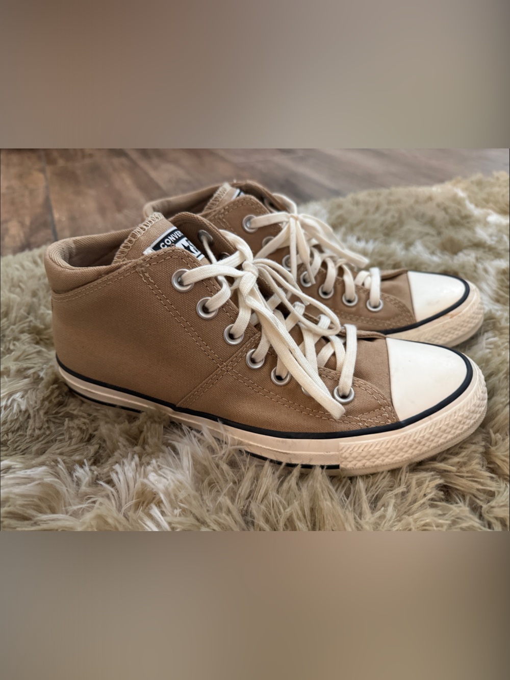 Converse High Top Sneakers in Tan with Cream Laces